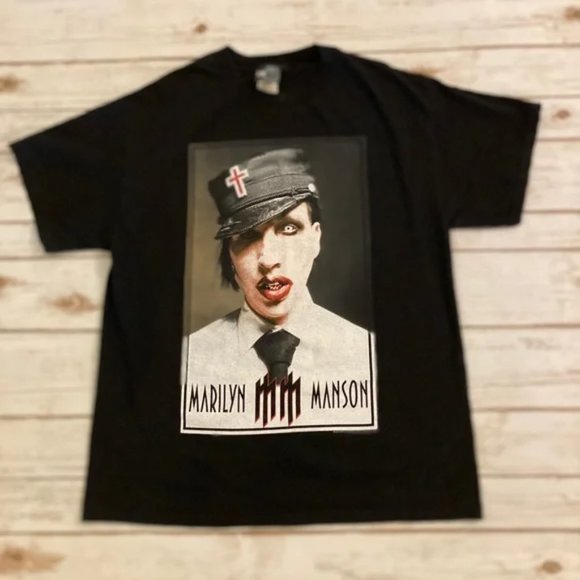 Tee-shirt Vintage Marilyn Manson Giant Merchandising - Taille XL, Noir, Coton, Occasion Très Bon état - Metal/Rock !